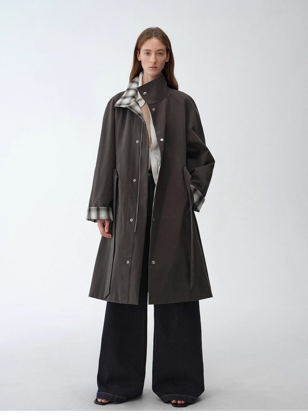 Plaid Workwear Trench Coat