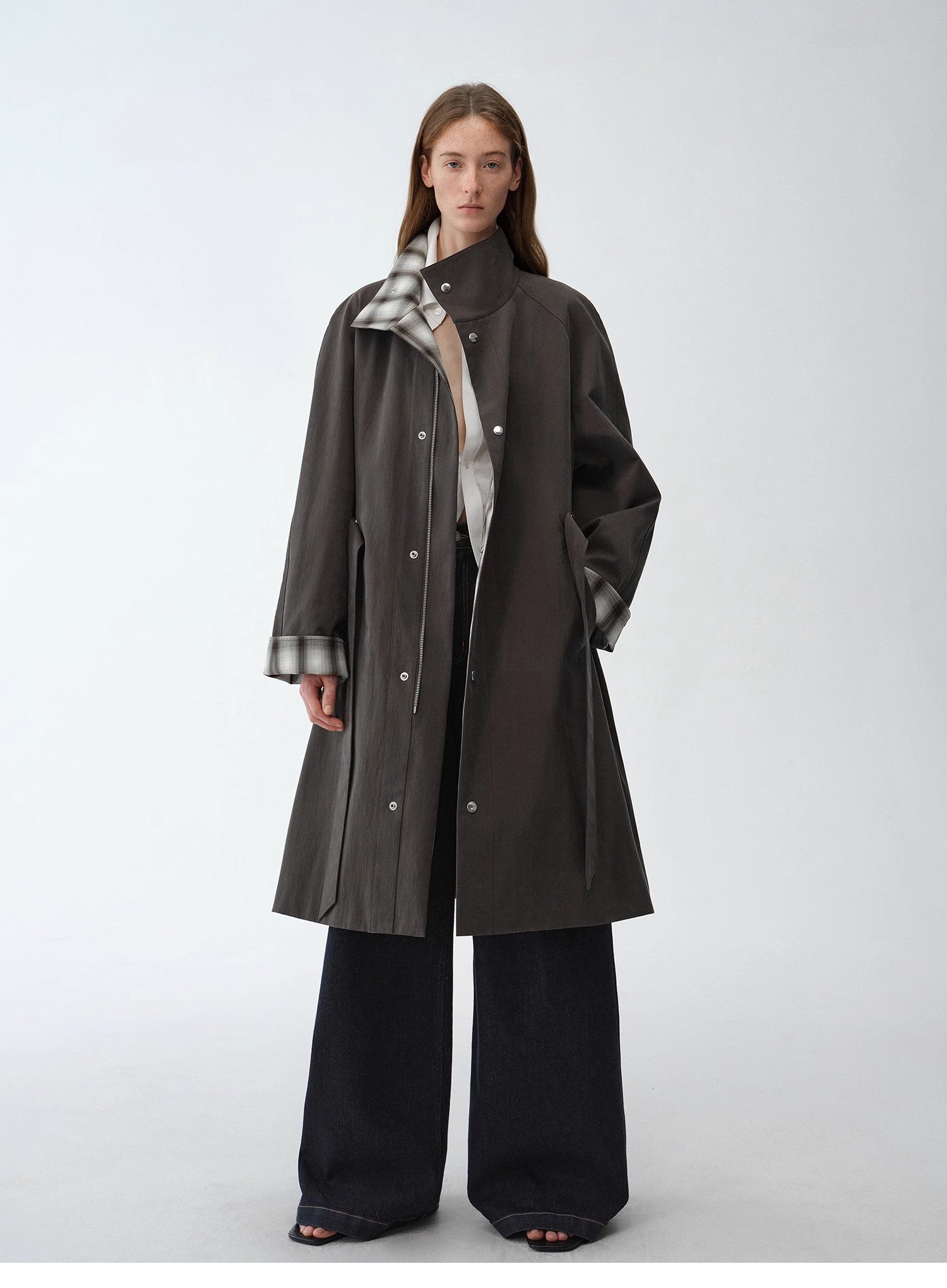 Plaid Workwear Trench Coat