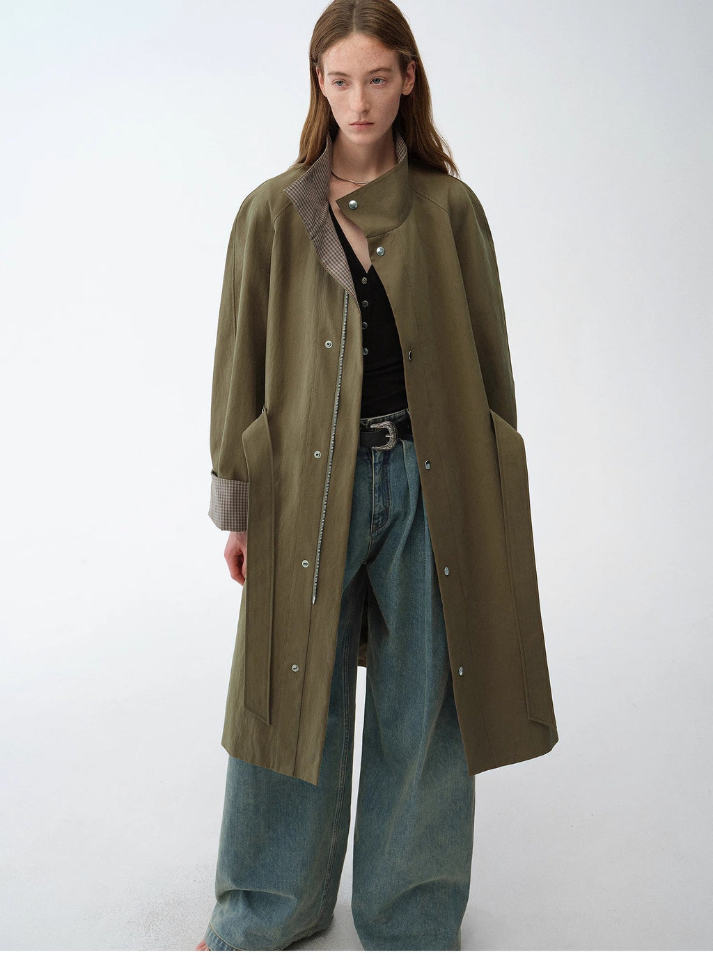 Plaid Workwear Trench Coat