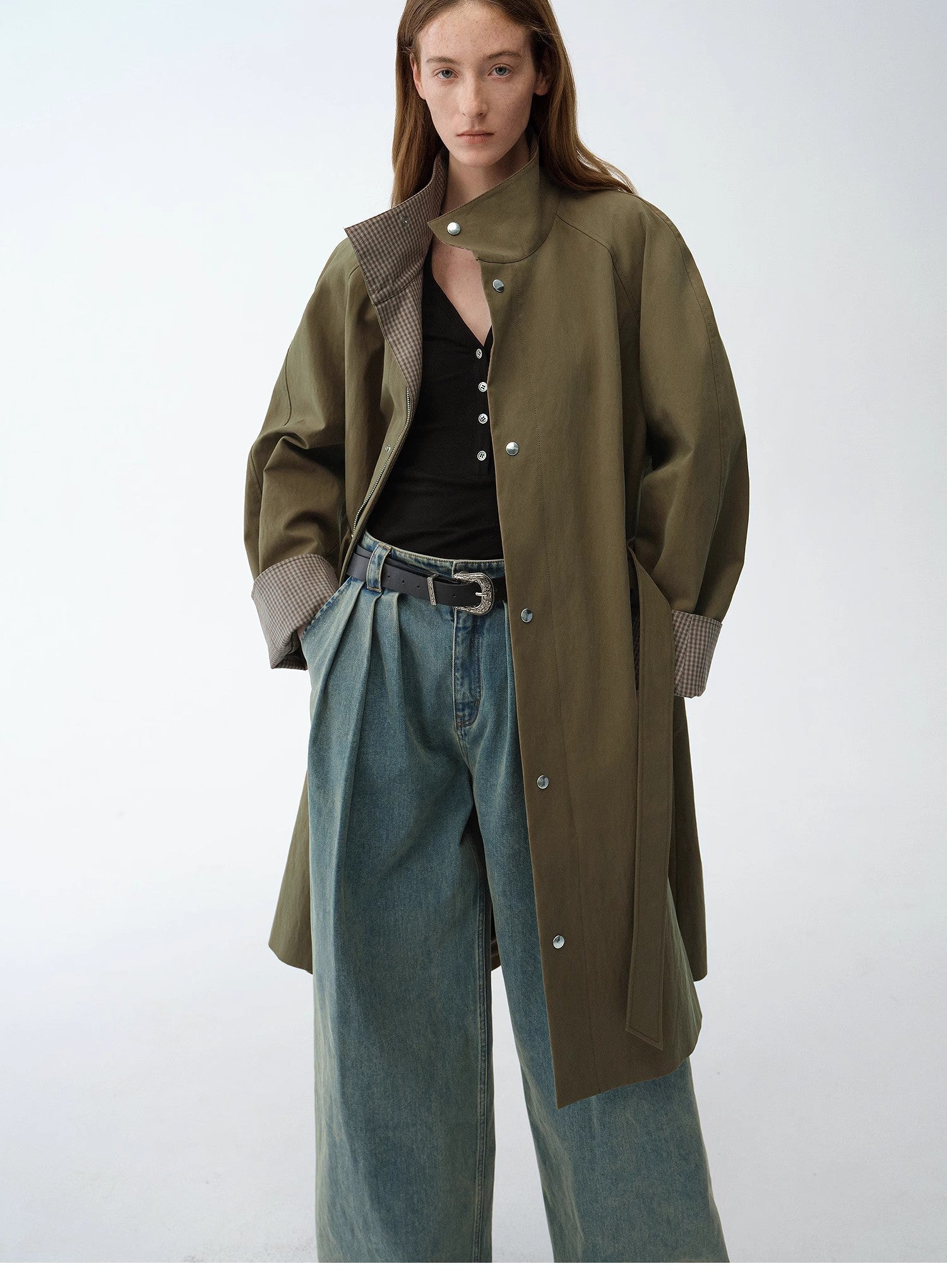 Plaid Workwear Trench Coat