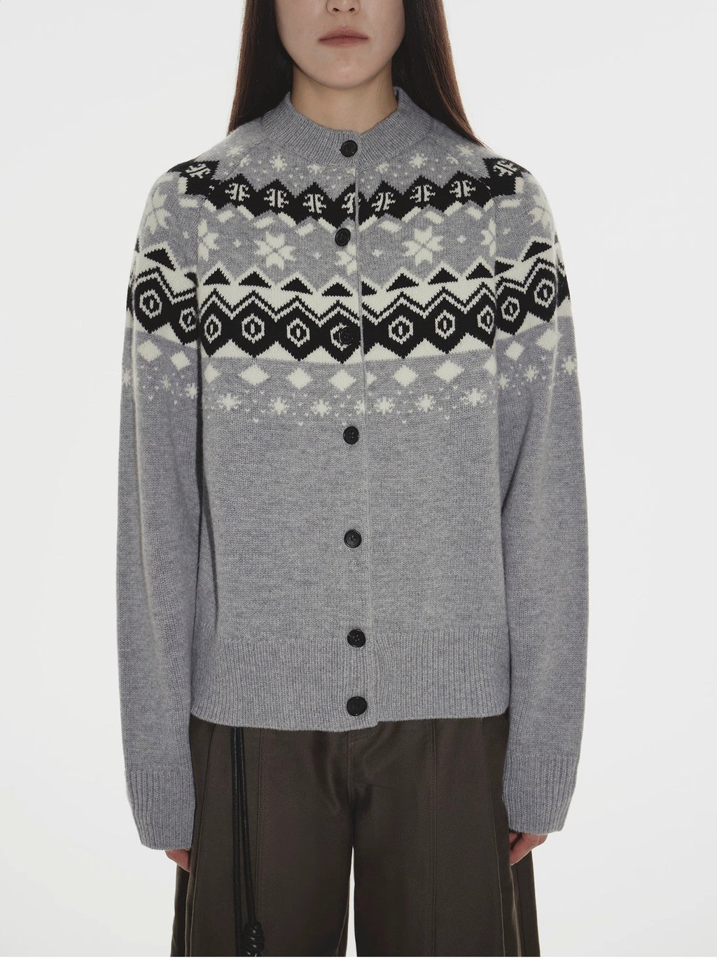 Wool Jacquard Cardigan Sweater