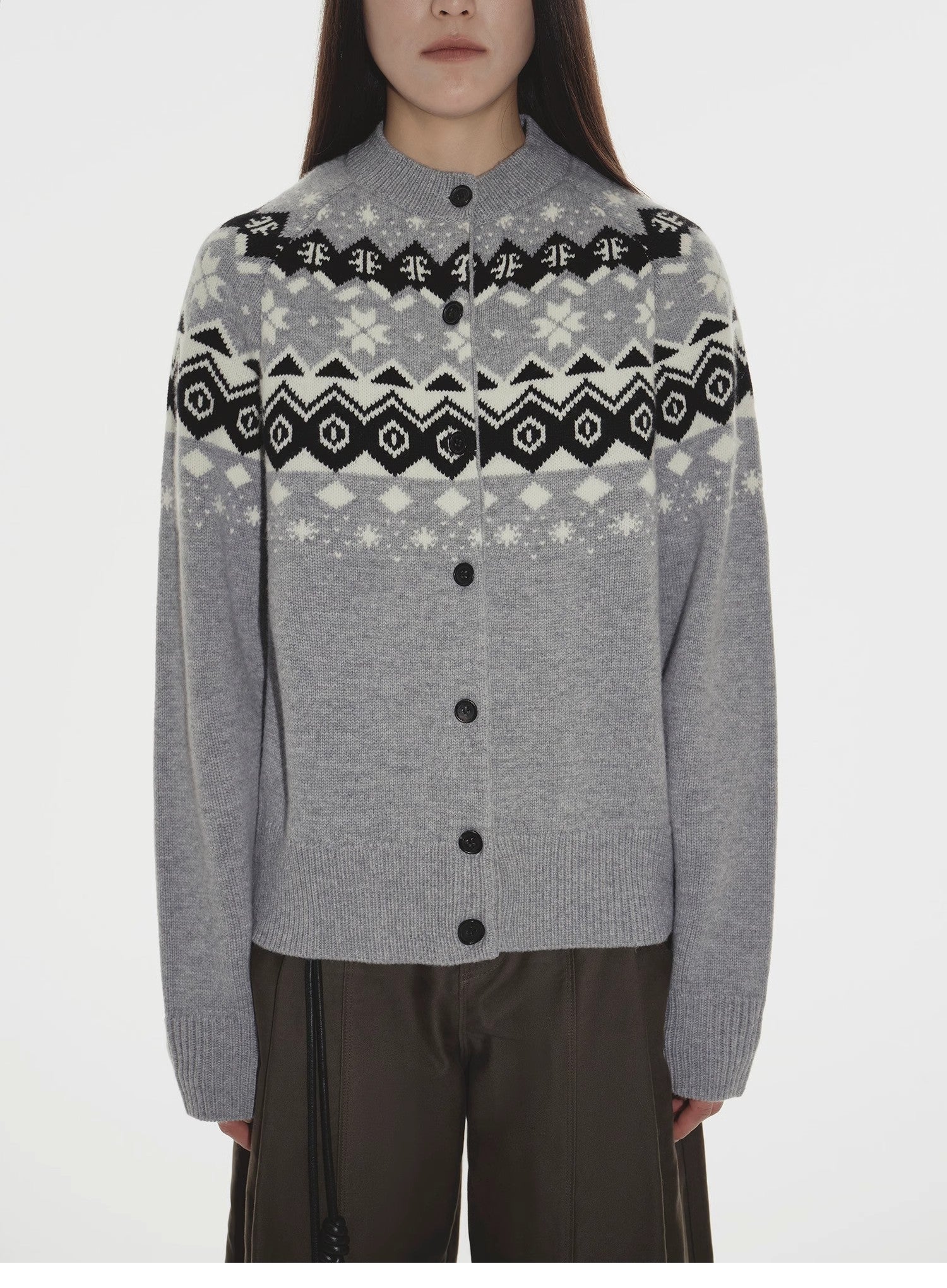 Wool Jacquard Cardigan Sweater