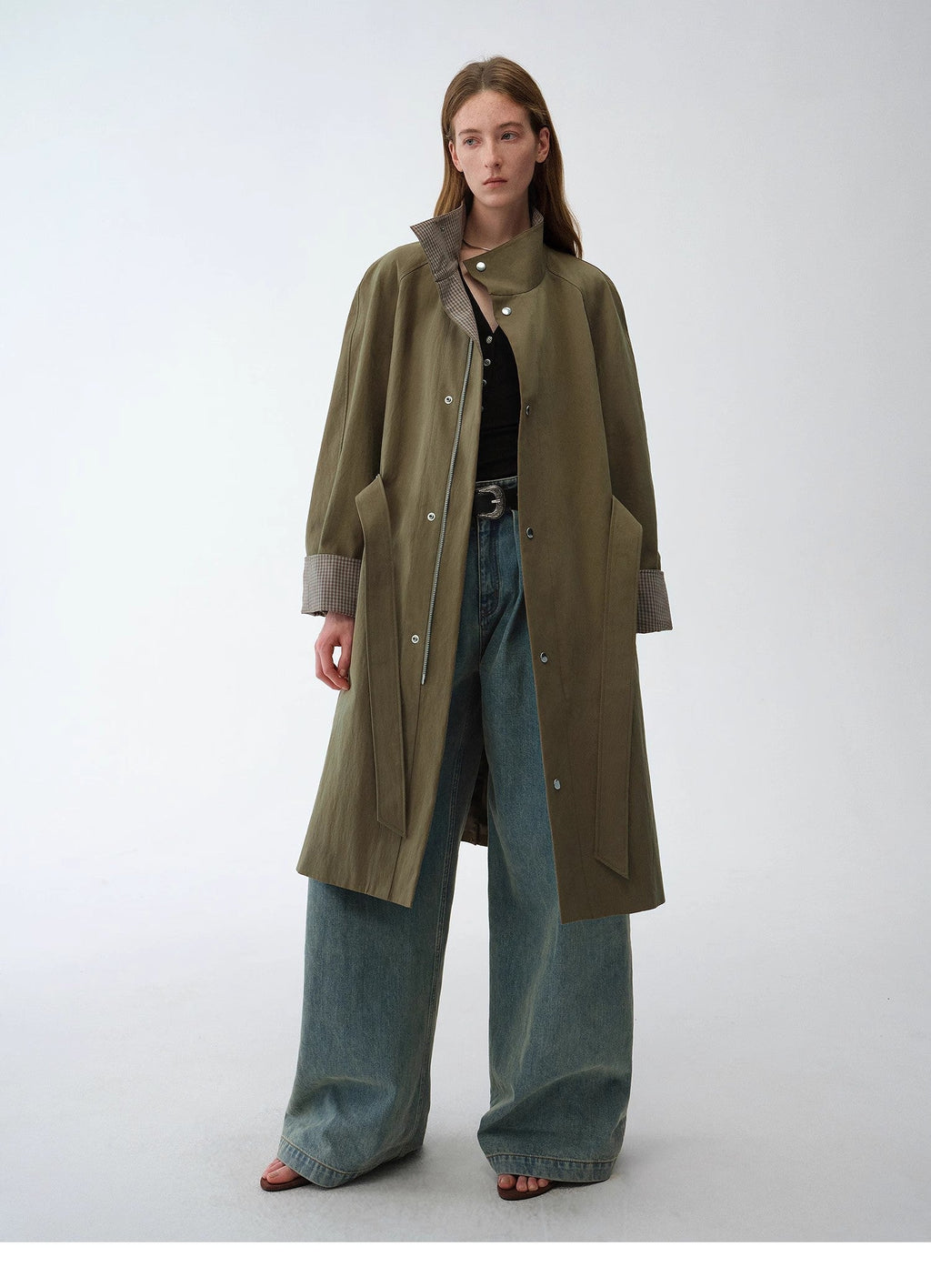 Plaid Workwear Trench Coat