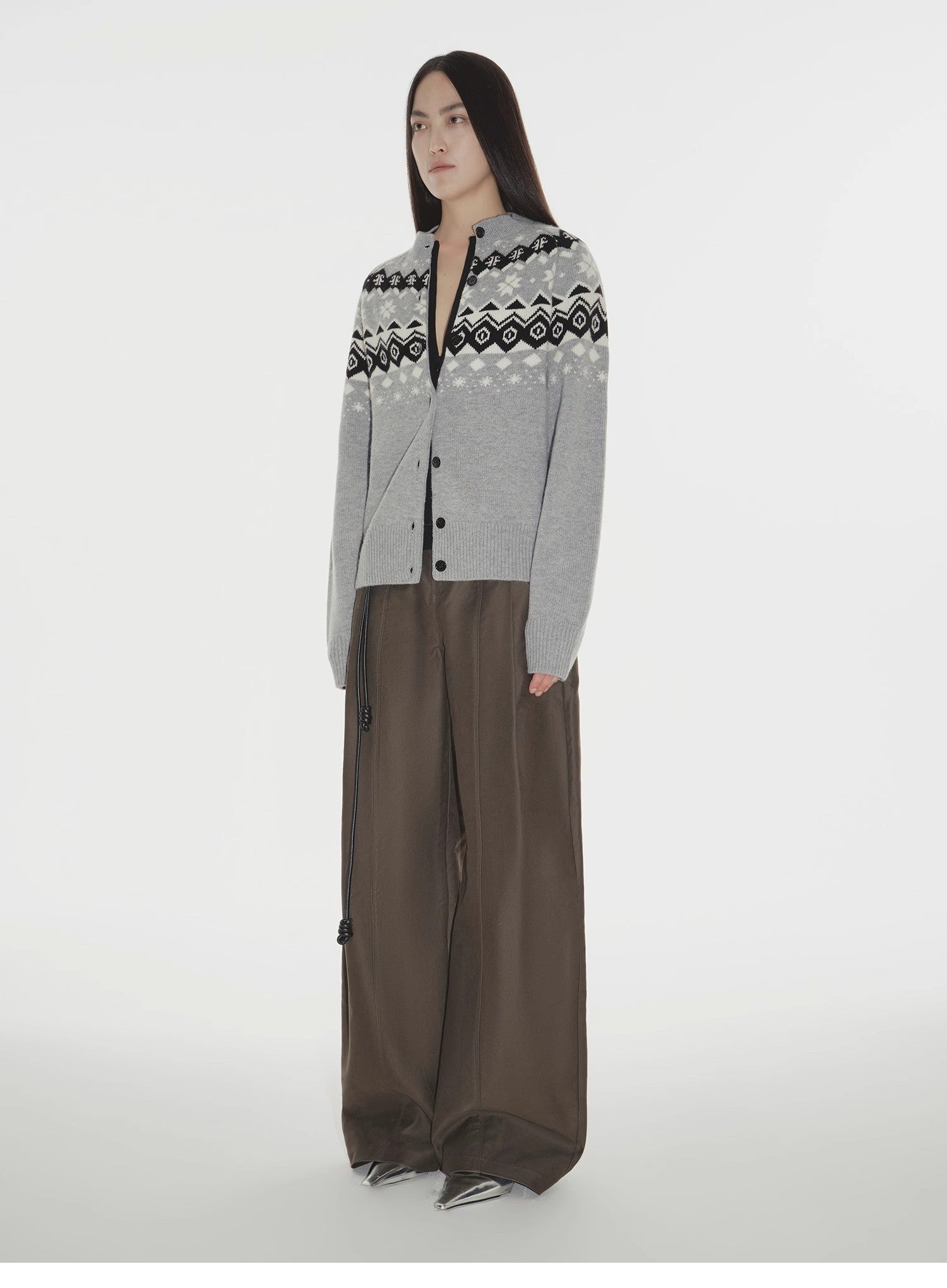 Wool Jacquard Cardigan Sweater