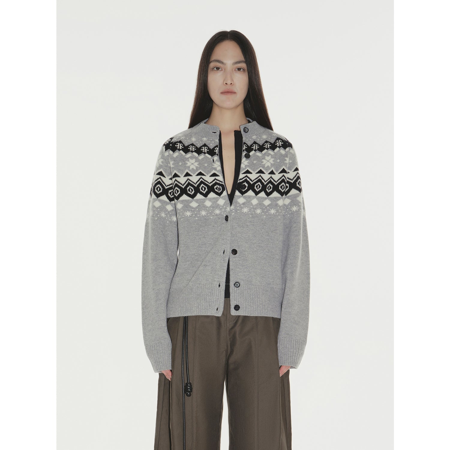 Wool Jacquard Cardigan Sweater