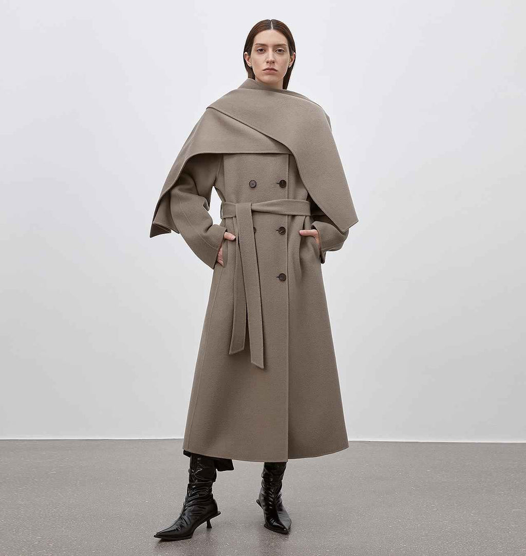 Scarf Collar Wool Coat