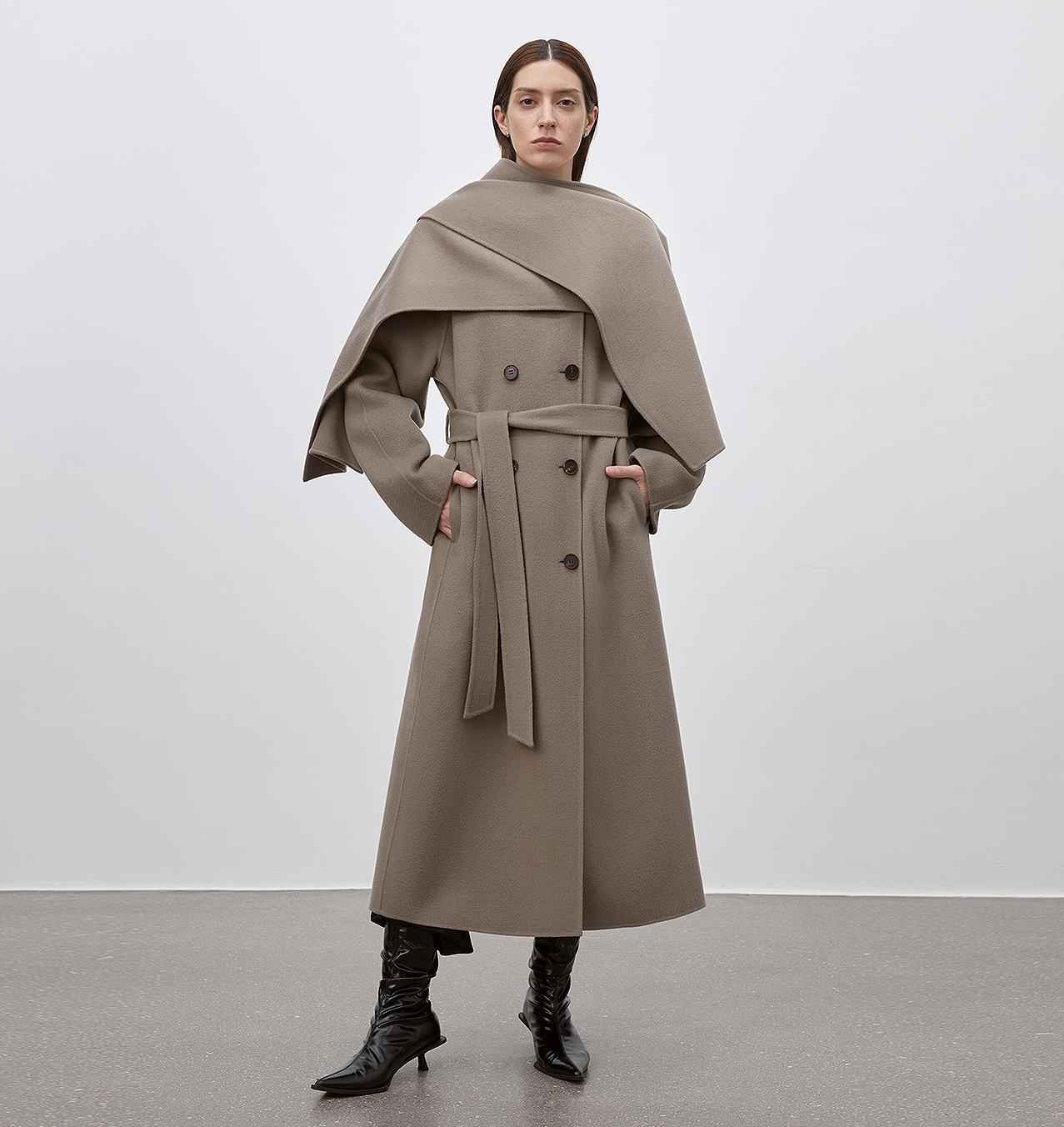 Scarf Collar Wool Coat