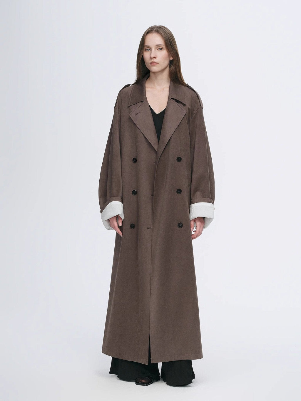 Micro-Velvet Long Trench Coat